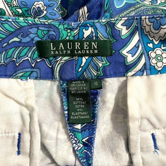 Lauren Ralph Lauren Womens Shorts Size 10 Blue Cuffed Paisley High Rise Zip Fly - Picture 3 of 9